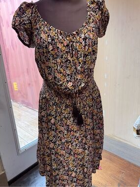 Floral Smocked Waist Midi Dress - Black Multi